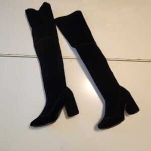Topshop Black Velvet Over-the-Knee Heeled Boots